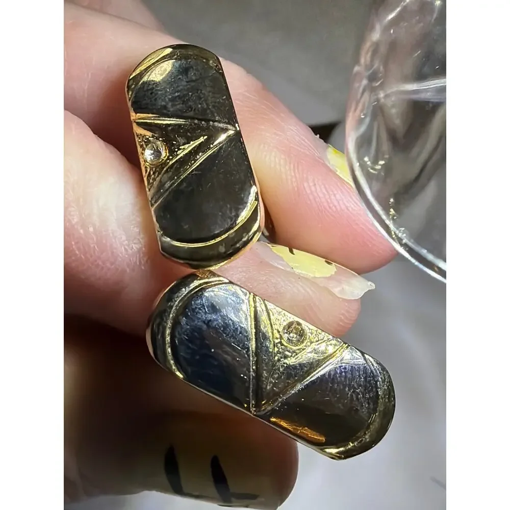 Vintage Gold Tone Tie Bar Cufflinks Set Clear Stone Men's Formal Jewelry Box